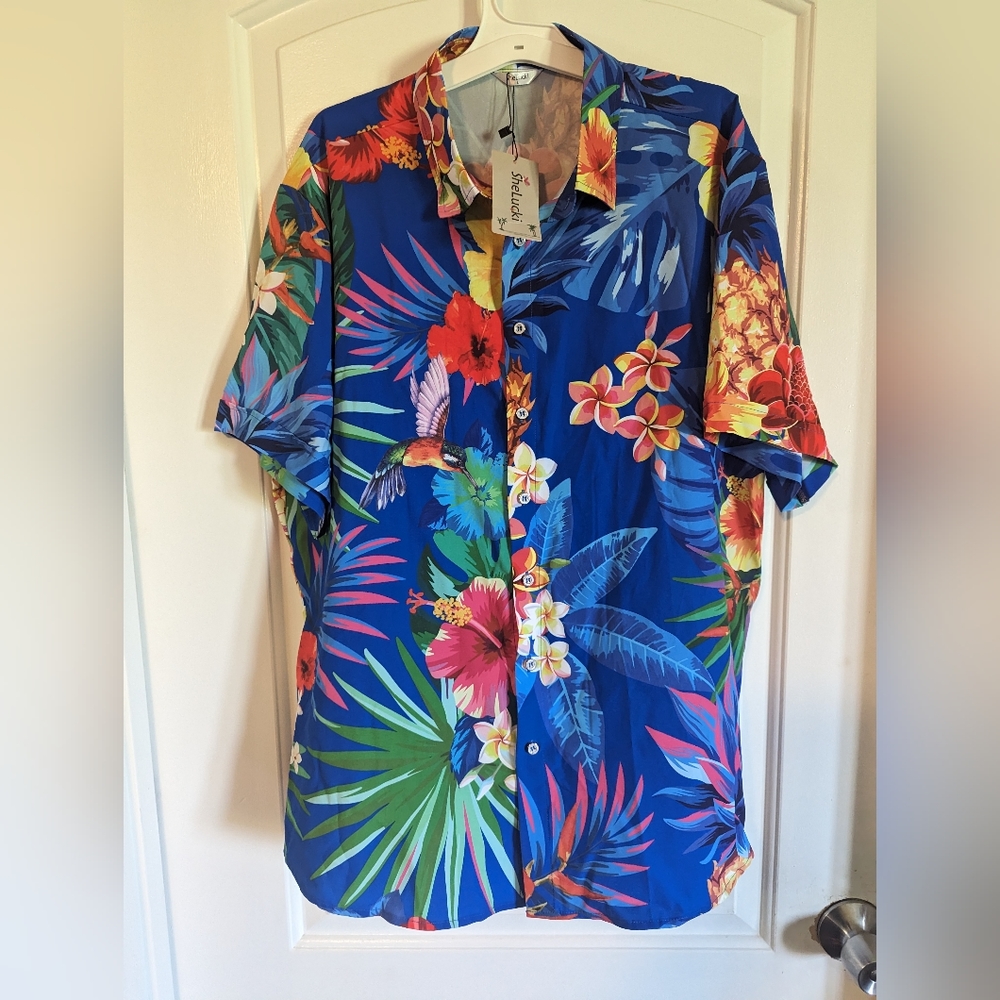 NWT Men's SheLucki Hawaiian Shirt Size L